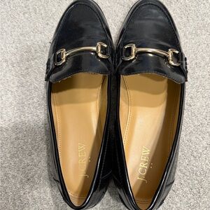 J. Crew Black Leather Loafers with Gold Accents